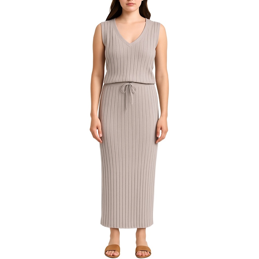 2 PIECE SET Industry Ribbed Knit Neutral Tank Top and Maxi Skirt, size M NEW - Picture 2 of 16